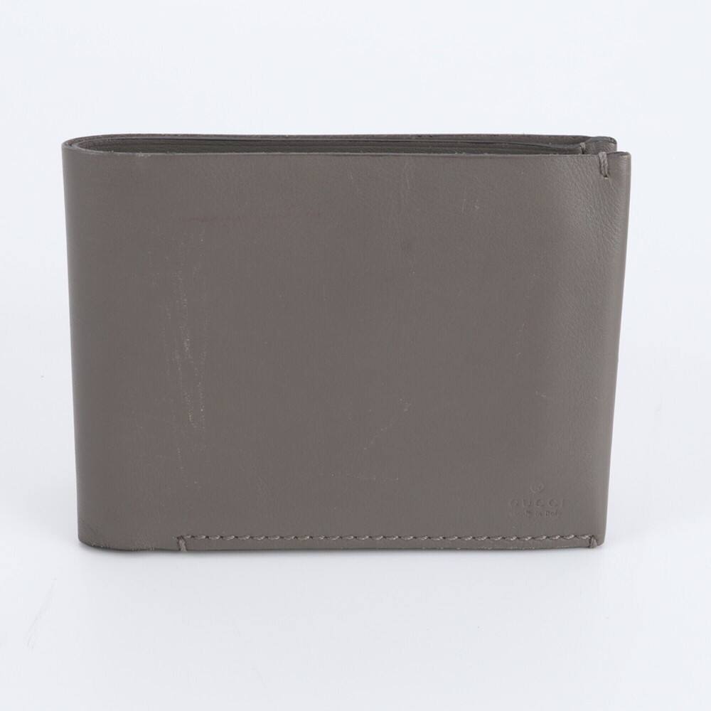 Gucci 368365 Leather Bi-fold Wallet, Gray, Brand Name, Men's